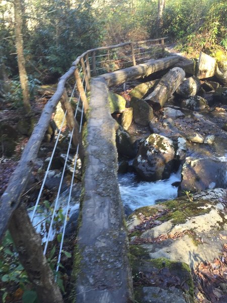 One of the two foot bridges crossing over the cascades