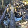 One of the two foot bridges crossing over the cascades