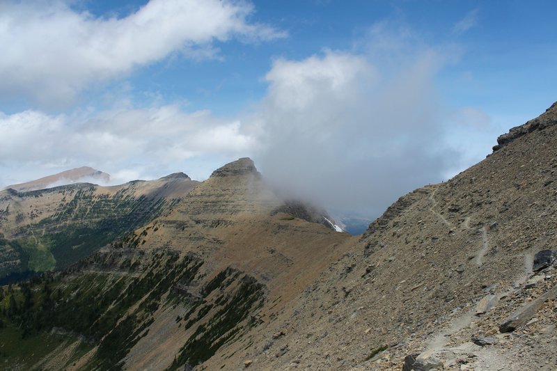 After leaving Pitamakan Pass, the trail winds along the side of Mt. Morgan, with huge views.