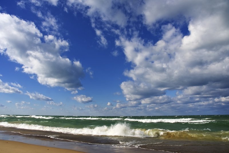 Brilliant colors and clouds on Lake Michigan! Taken near the Lakeview parking lot.