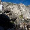 Footbridges will bring you close to the base of the Wapama waterfall.