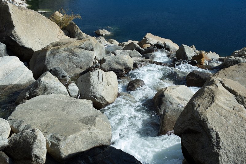 Water below the footbridge as it makes its way into the Hetch Hetchy Reservoir in the fall.