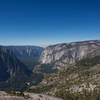 View of Yosemite Valley, 3 Brothers, El Capitan, and Sentinel Dome from North Dome. One of the spectacular views you get from this hike.