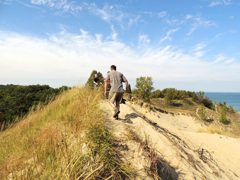 Hiking along the ridge of of the Beach House Blowout.