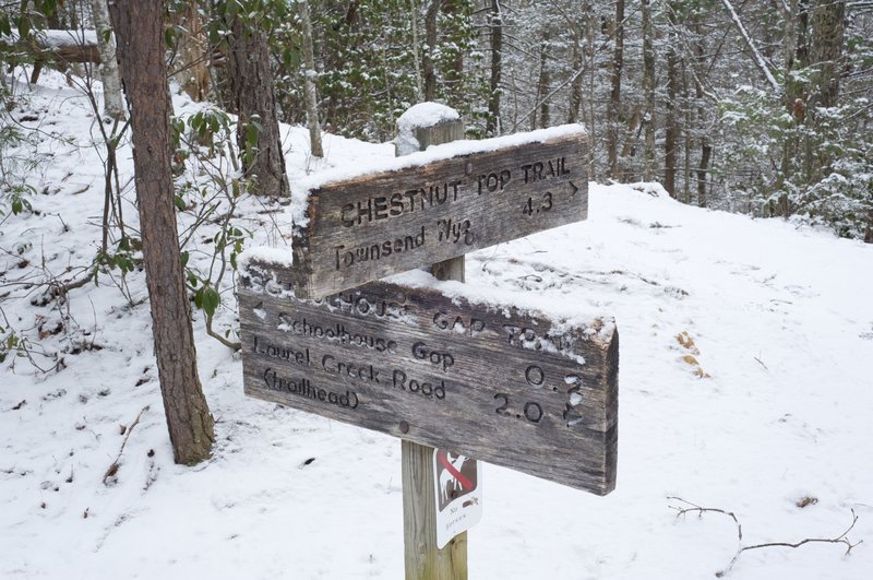 The end of the trail at the Schoolhouse Gap Trail.