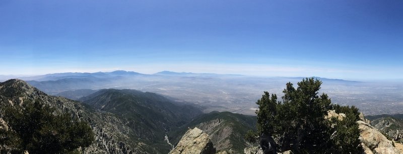 Panoramic view from Cucamonga Peak looking out towards San Gorgonio and the upper LA basin.