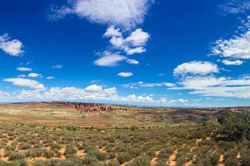 Distant view of Fiery Furnace at Arches National Park in Utah.