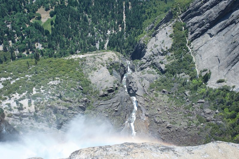 Upper Yosemite Falls plummets until it hits the Middle Cascades where Yosemite Creek works it way to Lower Yosemite Falls.