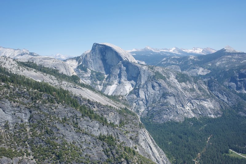 Looking toward Half Dome, North Dome, and Clouds Rest, as well as Mount Starr King and the high country in the background.