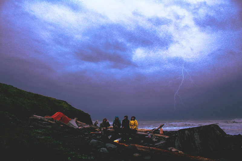 Taco night on the Lost Coast Trail.