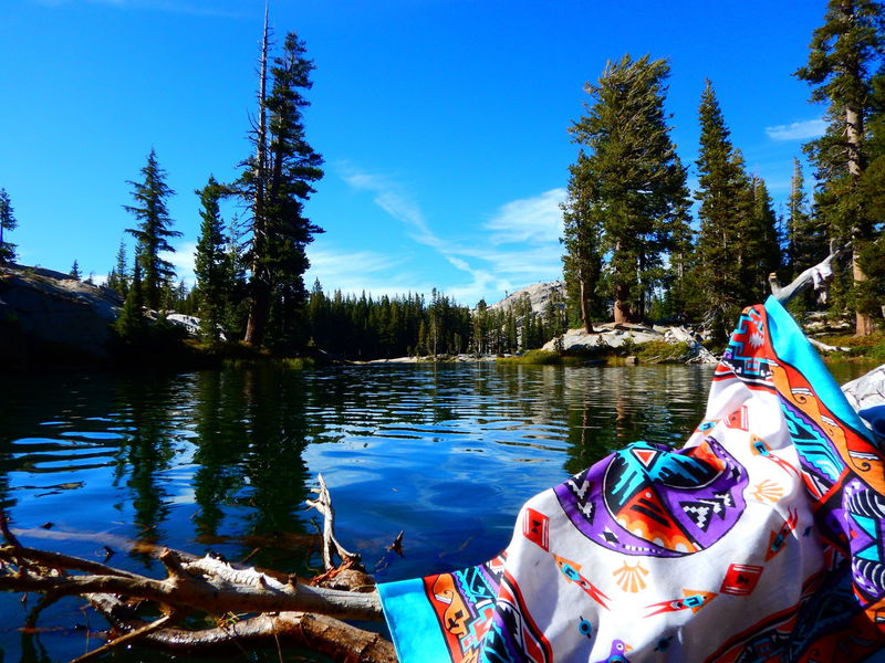 Relaxing after a swim at Karl's Lake, near the Bell Meadow Trail in the Emigrant Wilderness.