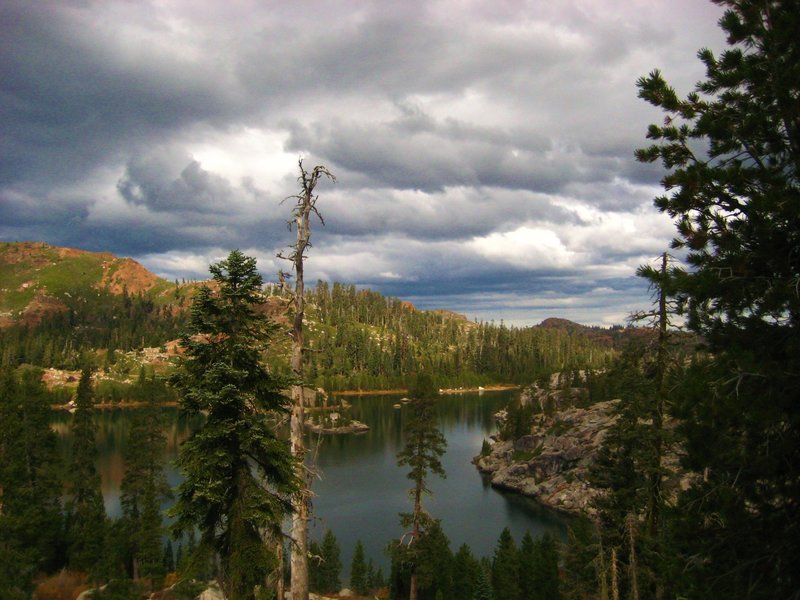 Clouds rolling in at Island Lake, Carr/Feely trailhead. Tahoe N.F.