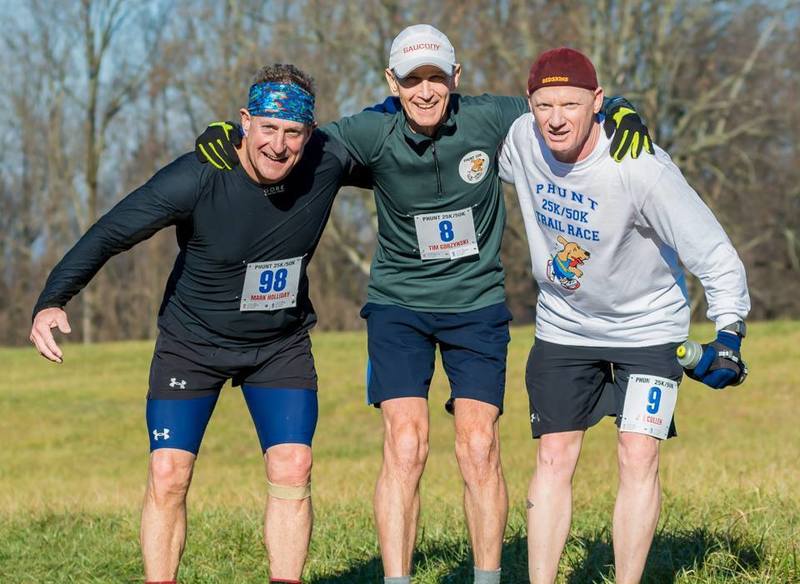 Mark, Tim, and Joe taking a break before heading down the Tea Kettle Trail.