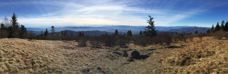 Andrews Bald and the Smokies on a relatively clear day.