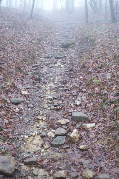 The final uphill push to the shelter is really rocky, and can be a stream if its been raining.