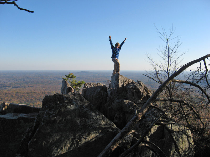 Celebrating at the summit of The Pinnacle at Crowder Mountain SP.