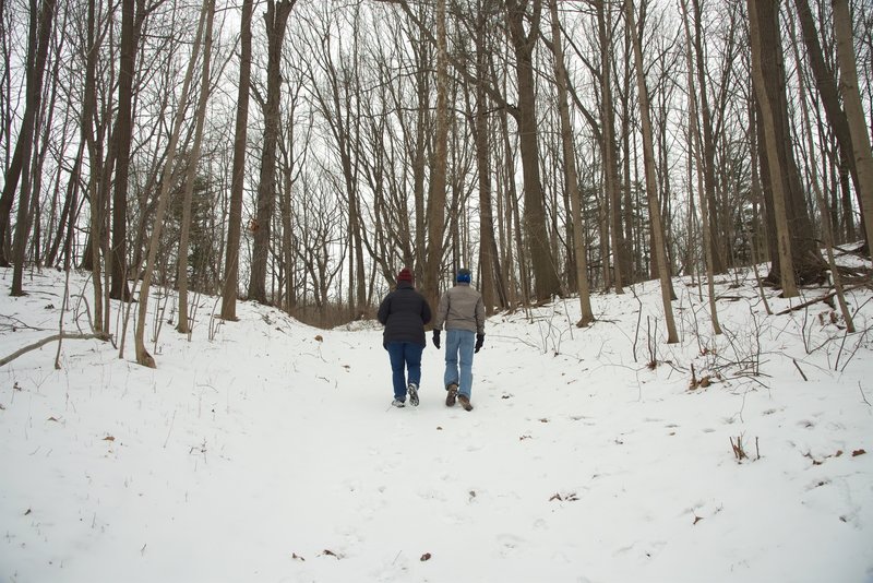 Hiking through the moraine on a winter day.