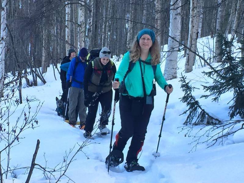 Fairbanks Area Hiking Club hitting the trails for a snowshoe hike.