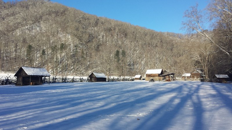 January snow near the Oconaluftee River Trail.