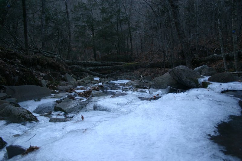 Crossing of Biscuit Brook in the winter. Watch out for ice!