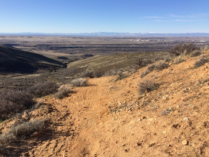 Halfway down Cobb Trail, with the Owyhees across the valley in the distance.