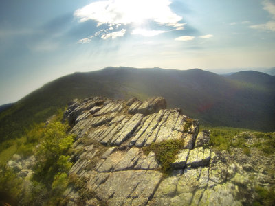 The Peak of Ridges with slanted slabs and the Traveler in the distance, sorry about the smudgy photo, I now carry a small cotton cloth with me to wipe away the grime and sweat before a photo :)