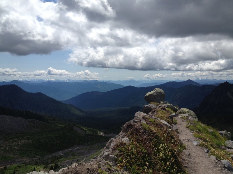 Rock balancing on the lateral moraine of the Easton Glacier.