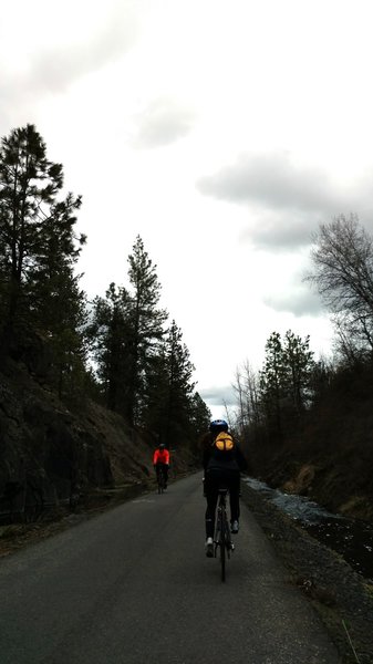 Cyclists passing along the trail.