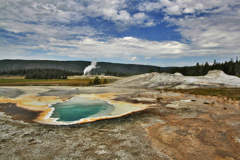 Heart Spring and the Lion Group with Castle Geyser Erupting in the background. with permission from walkaboutwest *No Commercial Use