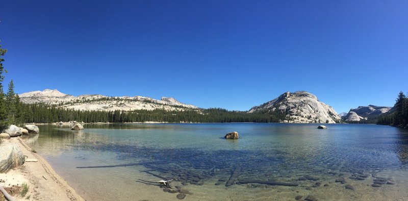 A view of the lake from the end where it drains out into Tenaya Canyon.  This end of the lake is popular for swimmers in the summer.