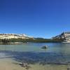 A view of the lake from the end where it drains out into Tenaya Canyon.  This end of the lake is popular for swimmers in the summer.