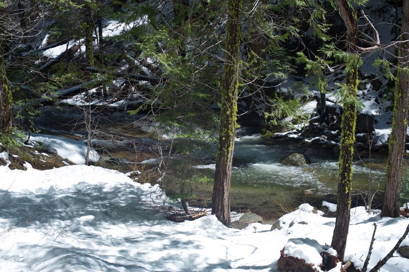 Here you come to Tamarack Creek that must be crossed.  It's an easy rock hop when the water is down, but in the spring when the snow is melting, it can be trickier to cross.