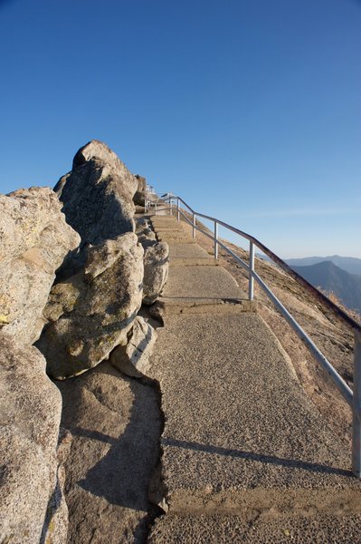 Nearing the top of Moro Rock, all that is keeping you from going over the edge is a guard rail.