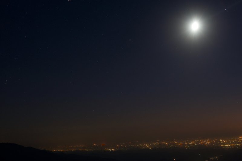 Lights from the communities surrounding Sequoia off to the west. On the east side of Moro Rock, there are very few lights, making it great for star gazing.