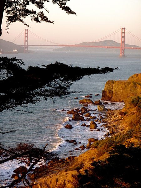 The Golden Gate Bridge is on display from the Coastal Trail.