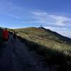 Just topped out from the Bair Canyon trail onto the Skyline Trail. Francis Peak and radar towers in the background. It's (almost) all downhill from here.