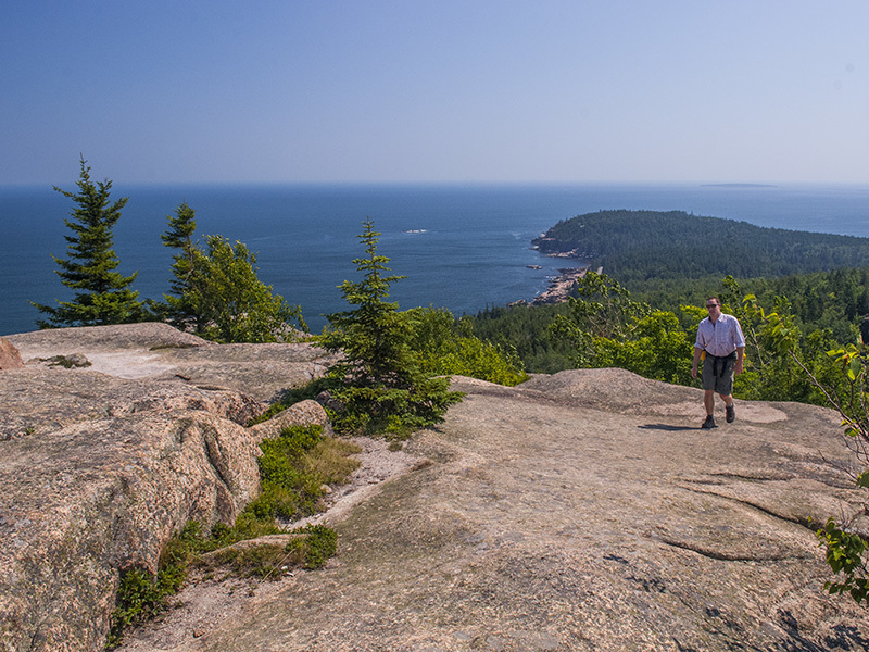 Hiking up Gorham Mountain with Otter Cliffs below.