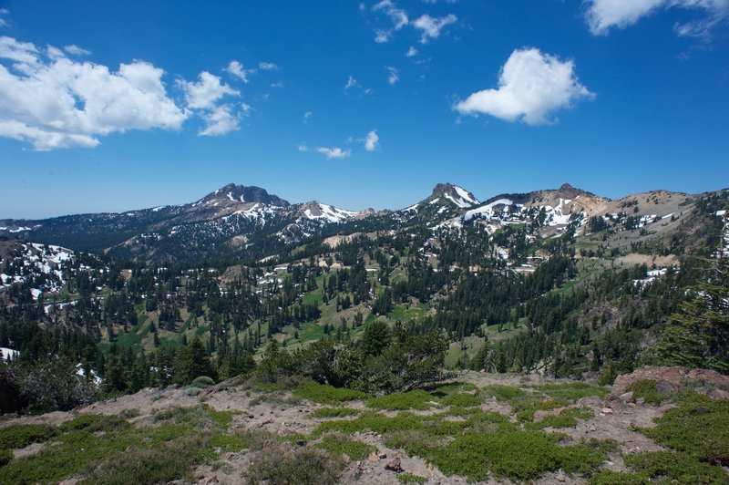 Great views of the surrounding mountains and ravines are offered from the trail before it descends.