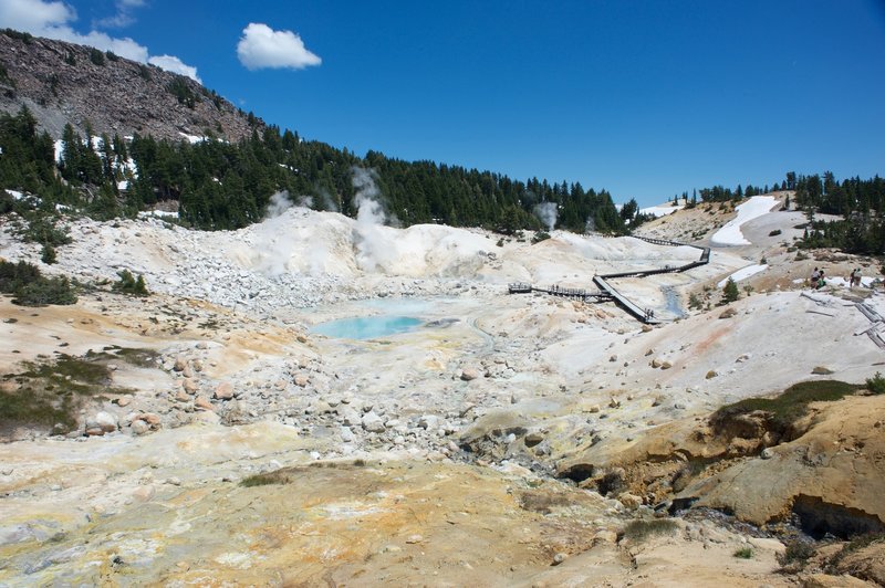 A look at the boardwalk as it passes through Bumpass Hell.