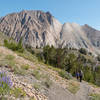 Backpackers climbing out of Chamberlain Lakes.