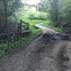 The trail turns to the right and crosses the little stream via the small bridge.