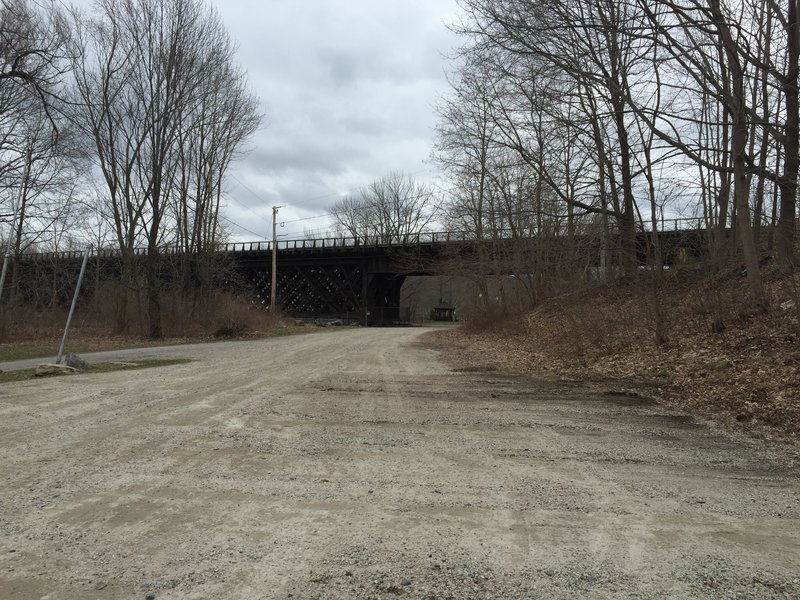 Train trestle from parking lot.