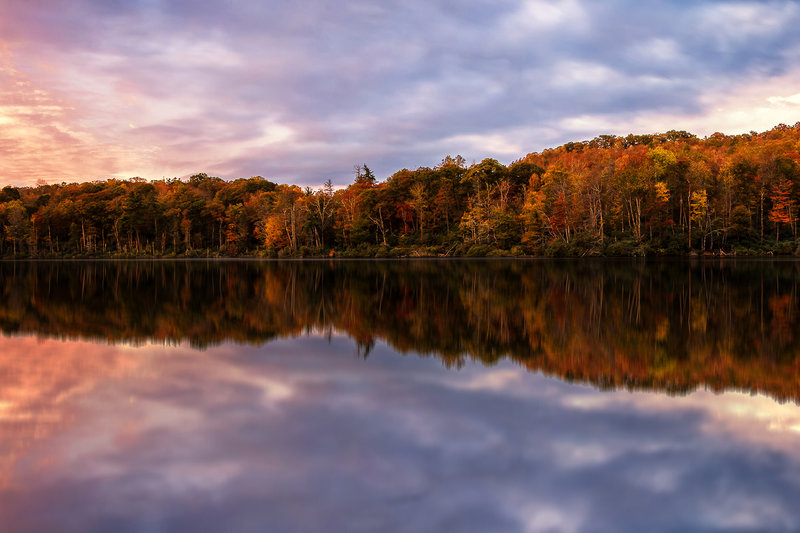 Autumn sunrise over Trout Lake in Moses H. Cone Memorial Park on MST Segment 5. Photo by Victor Ellison.