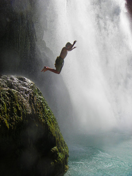 Epic jump at Havasupai falls.