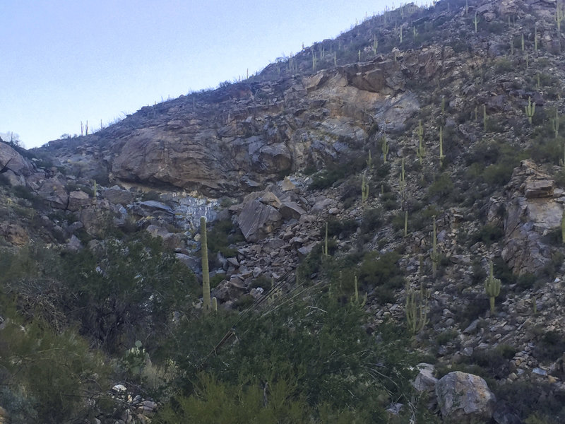 The rocky hillside of the Wild Burro Canyon.
