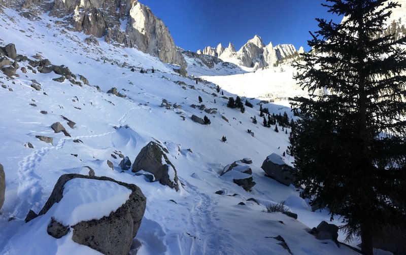 Mt Whitney from the North Fork Lone Pine Creek Trail.