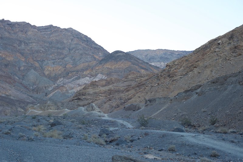 The trail as it makes its way through a wide wash.  here are several different trails in this area, all of which essentially lead to the same point.