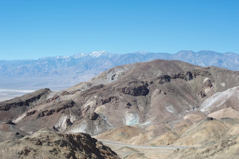 Views of the surrounding mountains (snow capped in the early spring) and Artist Drive come into view at the top.