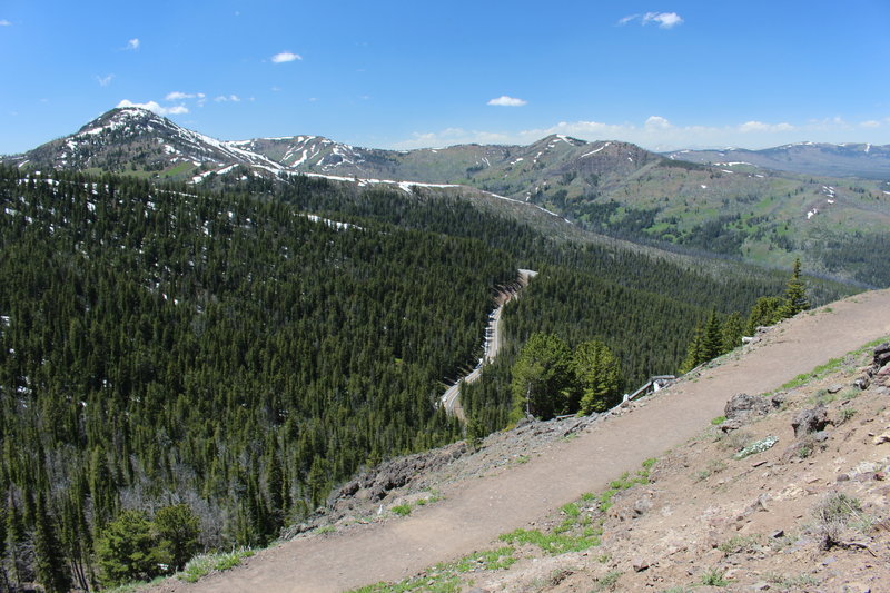 View of the Grand Loop Road from the Mount Washburn Trail.