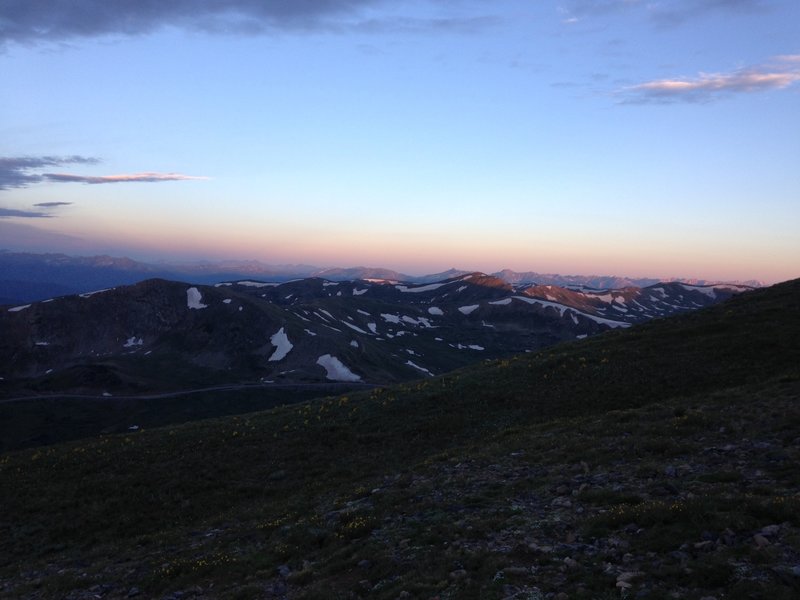 Sunrise walking up the first "bump" on the ridge